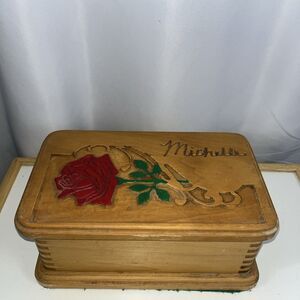 Vintage Handmade Wooden Blanket Cedar Chest Floral Carved Lid 7x 12.5x 5